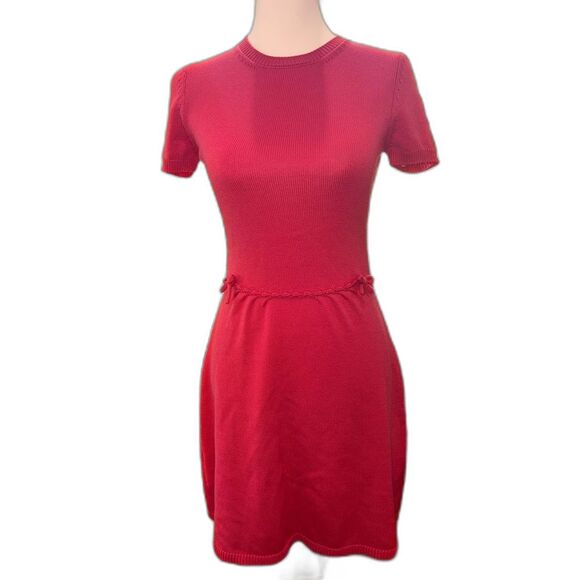 Red Valentino Sweater Dress Short Sleeve Bow Pink Luxury Italian Virgin Wool S - Picture 1 of 8